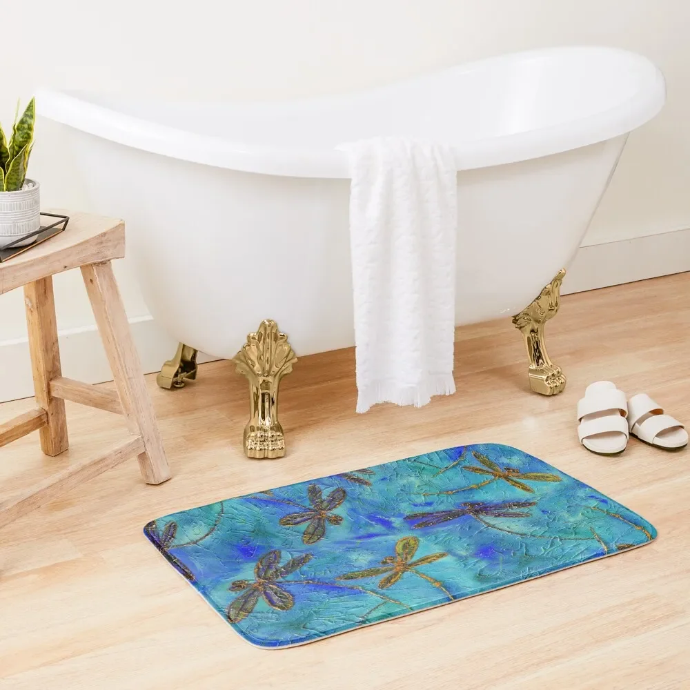 

Dragonfly Dance Blue Gold Bath Mat Anti Slip Bath Stickers Showers Mat