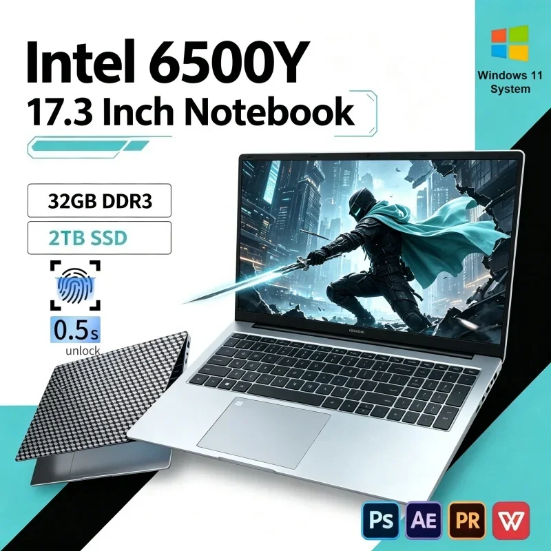 Top Selling 17.3in Slim Laptop Intel 6500Y 16GB 32GB 2TB SSD Win11 Home Gaming Office Computer