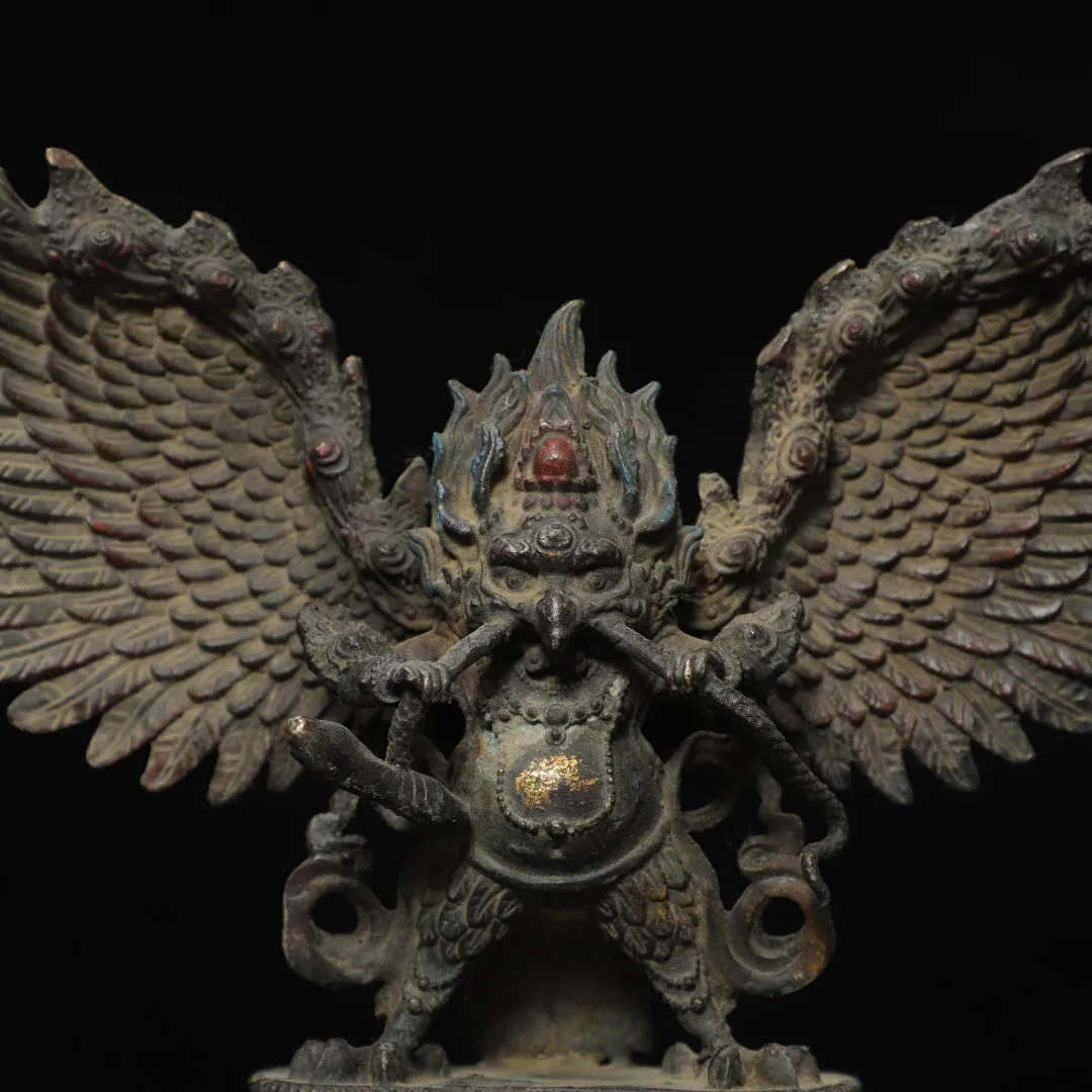 Bronze Gilded Cinnabar Garuda Dhwaja Dharma protector Standing Buddha