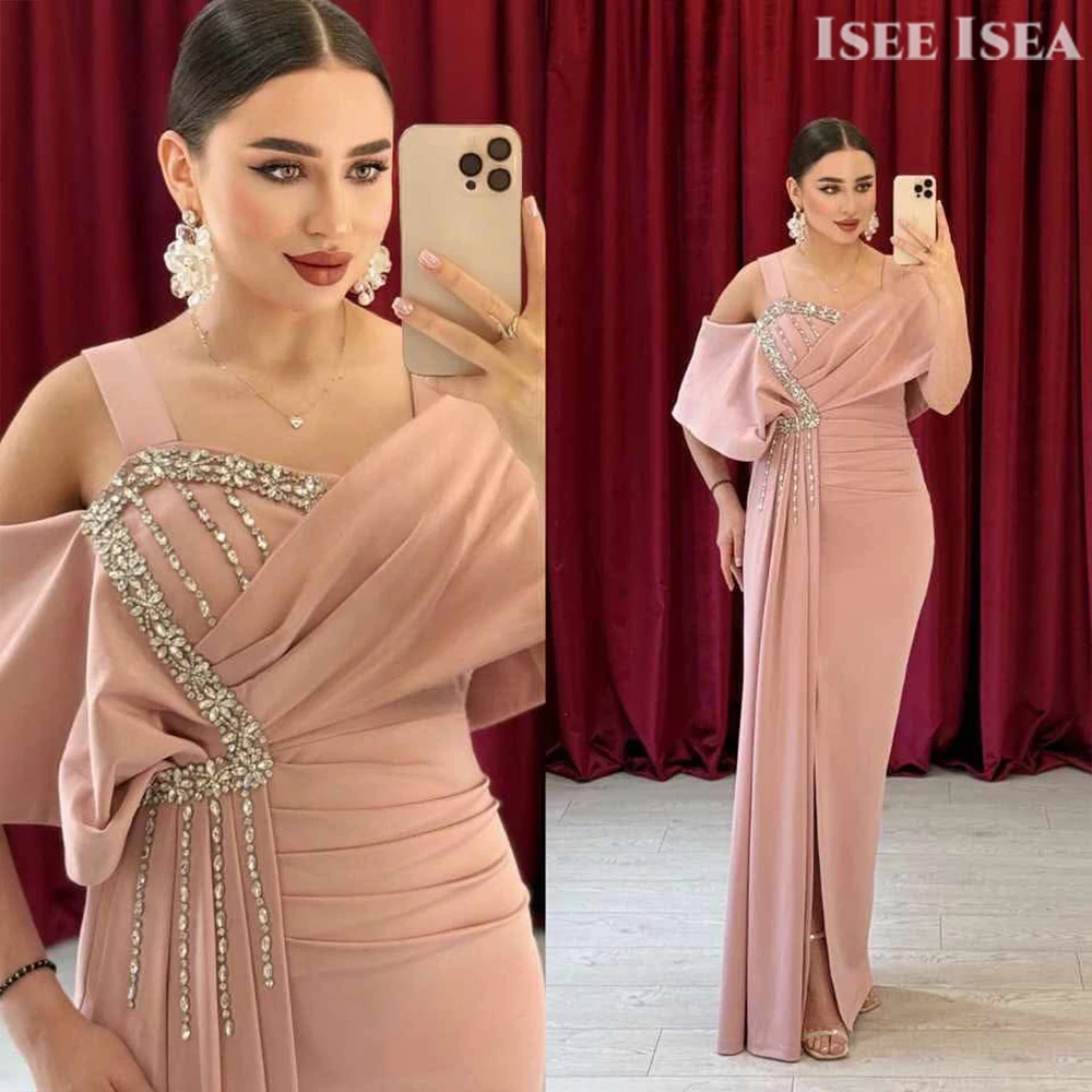 Light Blue Evening Dresses Woman Satin Simple High Spilt Prom Gowns إيلي صعب Wedding Guest Dress Customized Plus Size