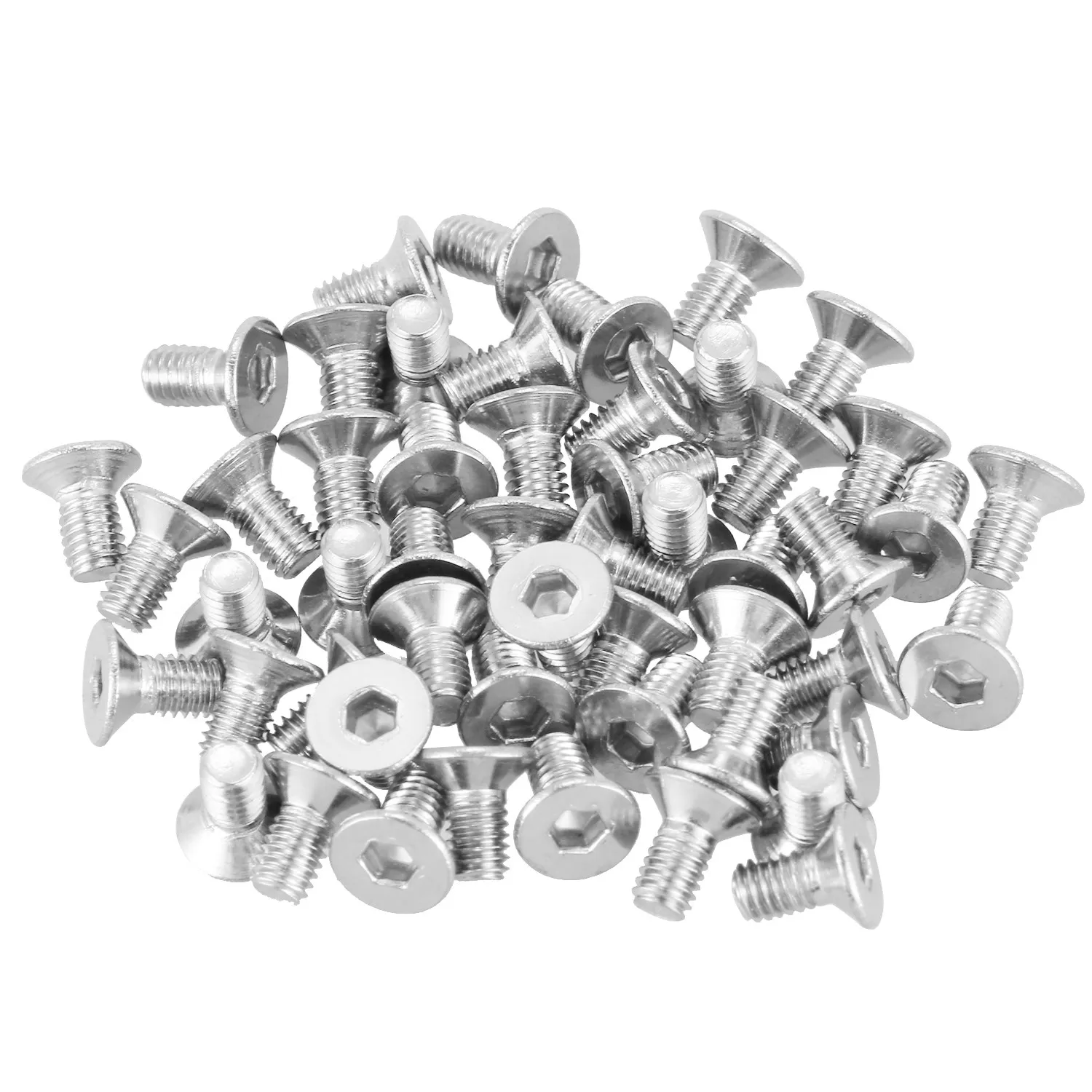 Parafusos de cabeça chata escareados, Soquete hexagonal, M3 x 6mm, 50Pcs