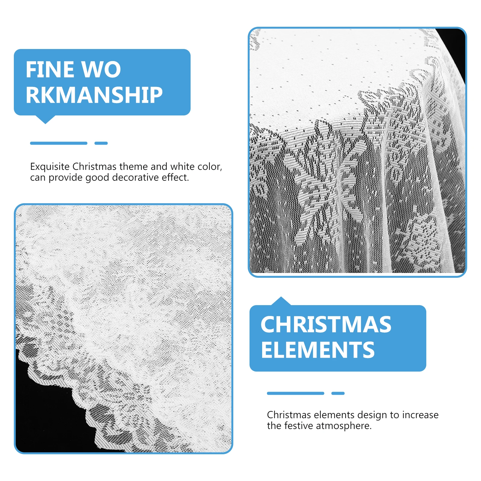 

Snowflake Design Fabric Tablecloth Christmas Holiday Home Party Decoration White Cloth Table Mat Xmas Table Cover Round