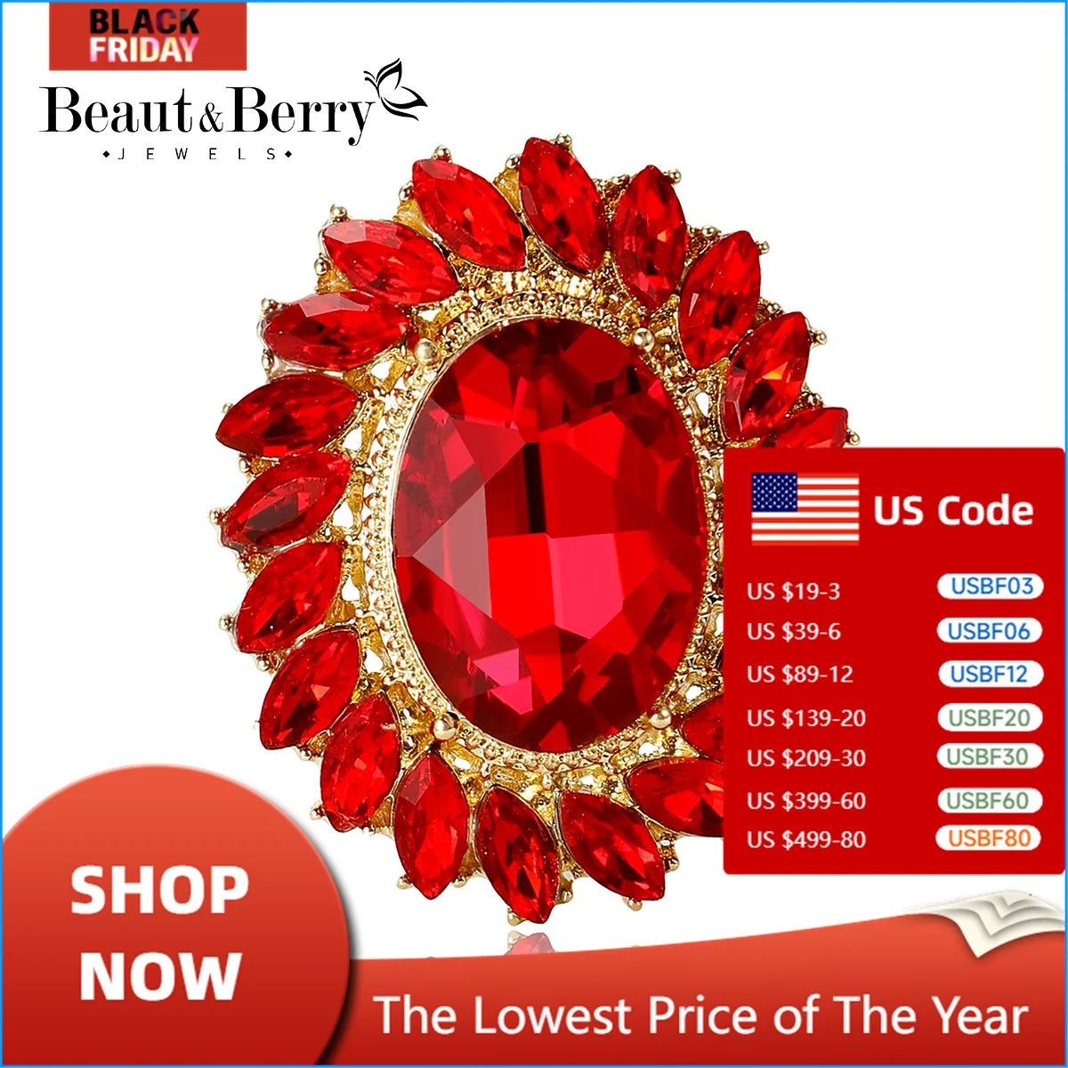 Beaut&Berry Crystal Oval Sunflower Brooches for Women Unisex Botanical Flower Pins Casual Party Accessories Gifts