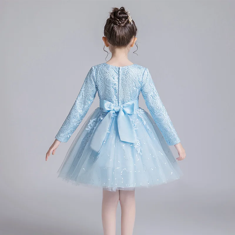 Girls Winter Kids Elegant Luxury Ceremony Formal Dress Flower Girl From 8 To 10 14 Years Children's Girly Blue Dresses For Party