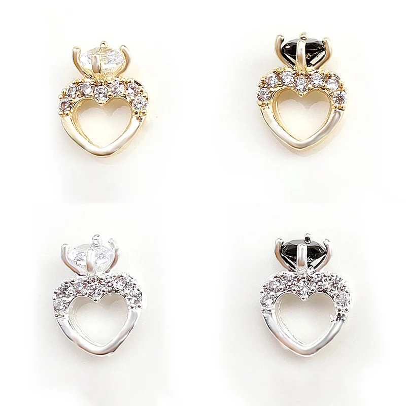 5個 ジルコン ハート リング ネイルアート デコレーション 3D 合金 ブリンブリン ネイルチャーム ゴールド シルバー クロー カラフル ダイヤモンド パーツ ラインストーン 8*11mm