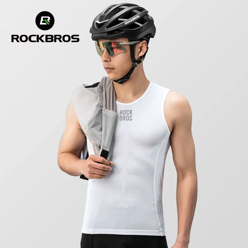 

ROCKBROS Men's Cycling Vest Base Layer Top Summer MTB Bike Bicycle Jersey Breathable Mesh Underwear Cycling Clothing Sleeveless