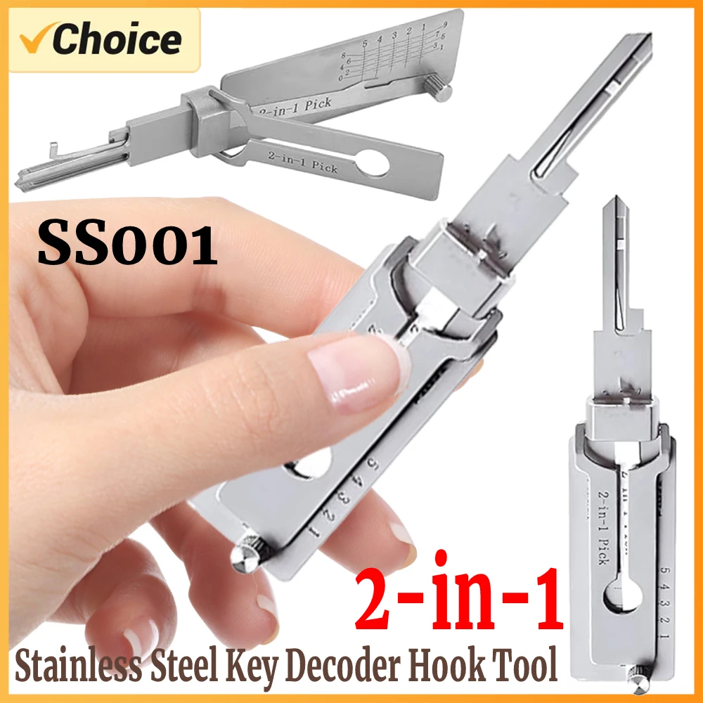 Multipurpose O-ring Pickup Kit Stainless Steel Key Decoder Tool 2-in-1 SS001 Key Lock Decoder Hook Car Maintenance Repair Tools