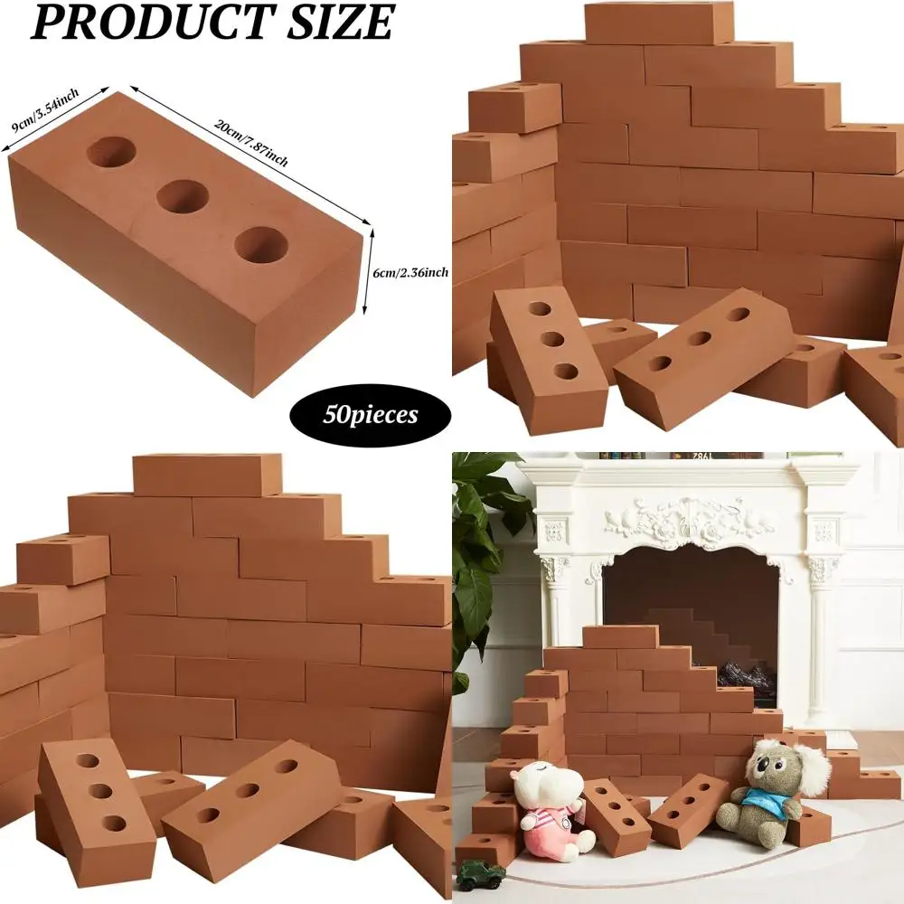 Juego de bloques de construcción de espuma de 50 piezas para niños, juguete apilable grande y redondo estilo Cinderblock, 8x4x2,4 pulgadas