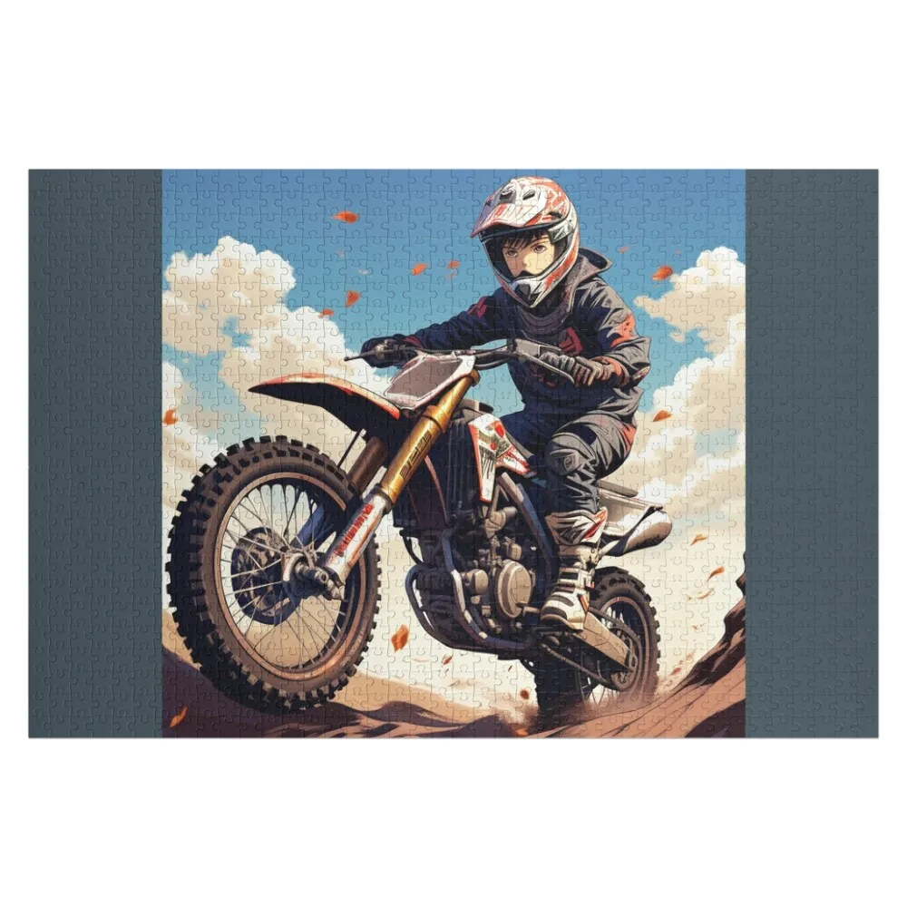 

Anime motocross boy on dirtbike Jigsaw Puzzle Wood Animals Wood Photo Personalized Jigsaw For Kids Custom Gift Puzzle