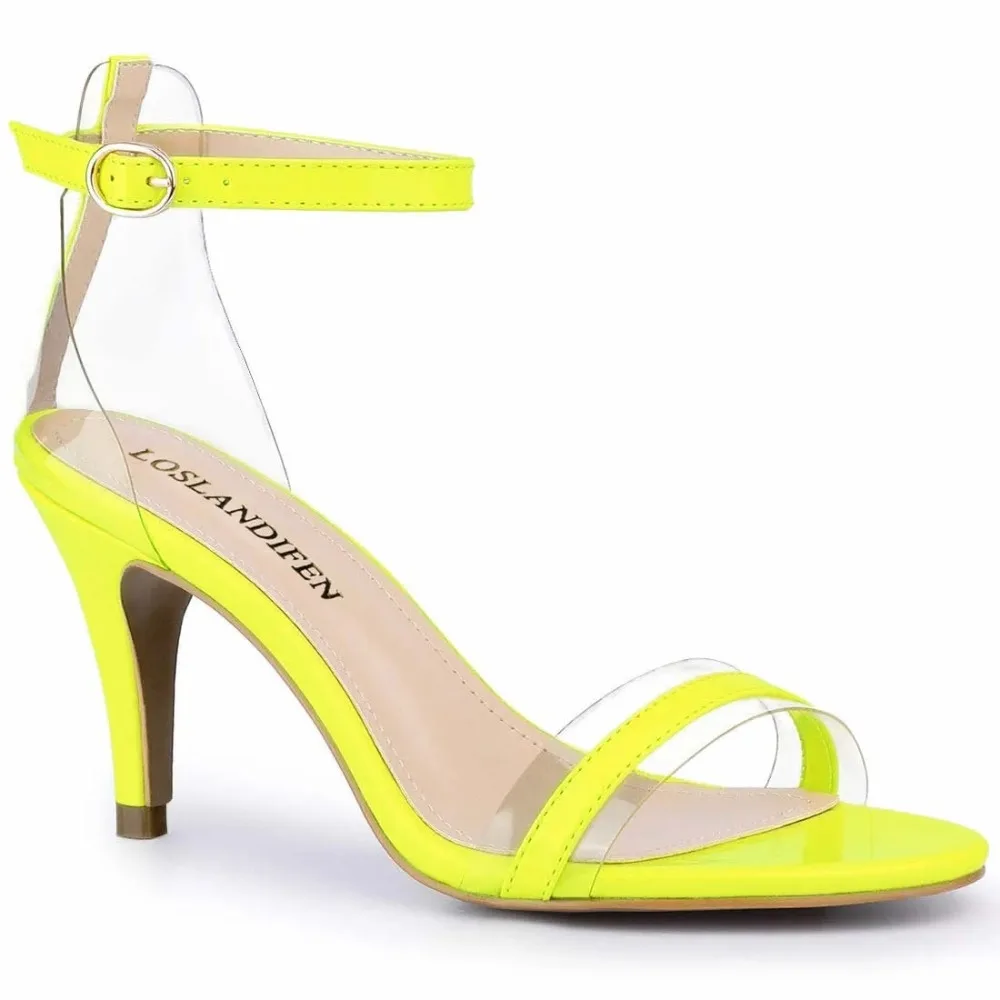 

Women Sandals Stilettos Sexy PVC Clear Open Toes High Heels Sandal Patent 9cm Summer Pumps Red Party Wedding Shoes Large Size