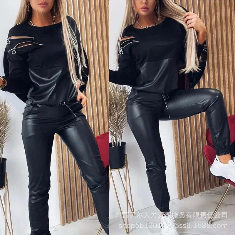 Womens Rompers Fashion Set Black Off Shoulder Design Long Sleeve Casual Splice Jumpsuit Women