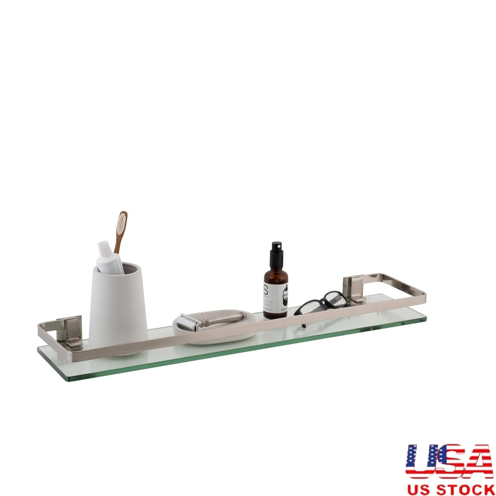 

Декоративная стеклянная полка для ванной комнаты с никелевой направляющей, настенное крепление, решение для хранения мыла, лосьонов, стильная организация в помещении