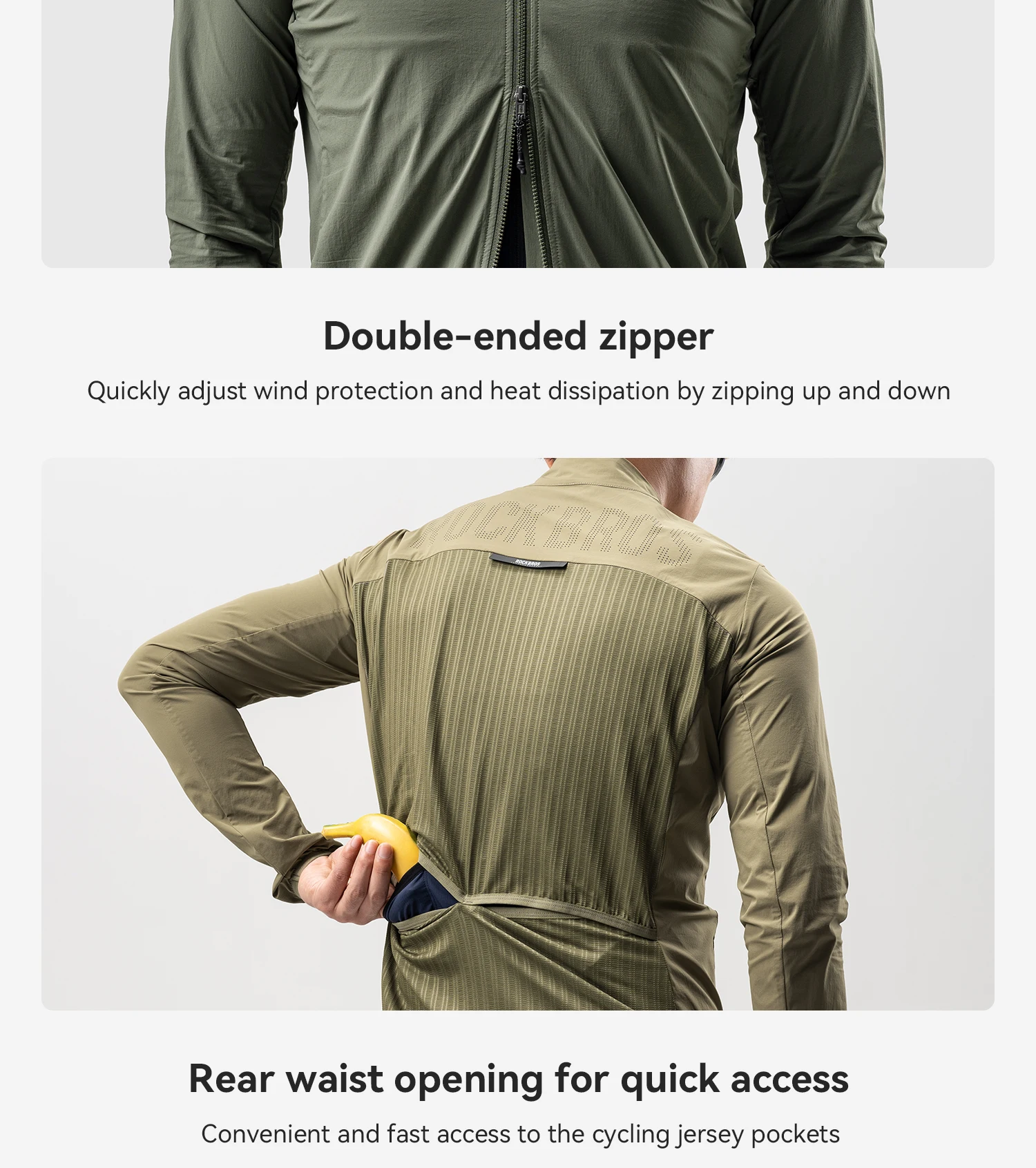 ROCKBROS Fahrradjacke, winddicht, atmungsaktiv, leichte, faltbare Fahrradjacke mit UV-Schutz für Herren und Damen. – Detail 11
