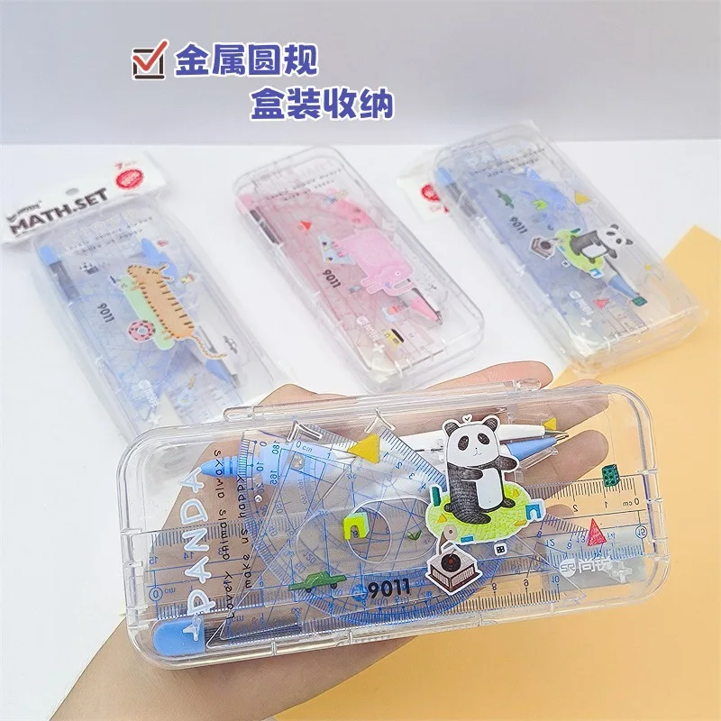 2Sets Exam Compass Set Primary and Secondary School Students Compass Box 7 Pieces Painting Tools Math Supplies maths set