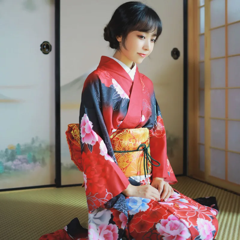 Japanese kimono women's formal wear, positioning printing, vibrating sleeves, not easy to wrinkle, ironing-free