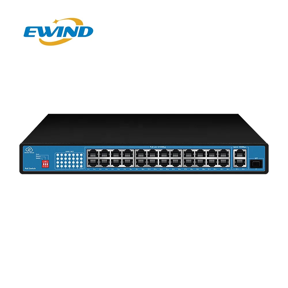 

100Mbps 24 Ports Ethernet Switch 2 Port 100/1000M Uplink SFP Port Unmanaged PoE Switch Cloud Ethernet Switch for IP Camera