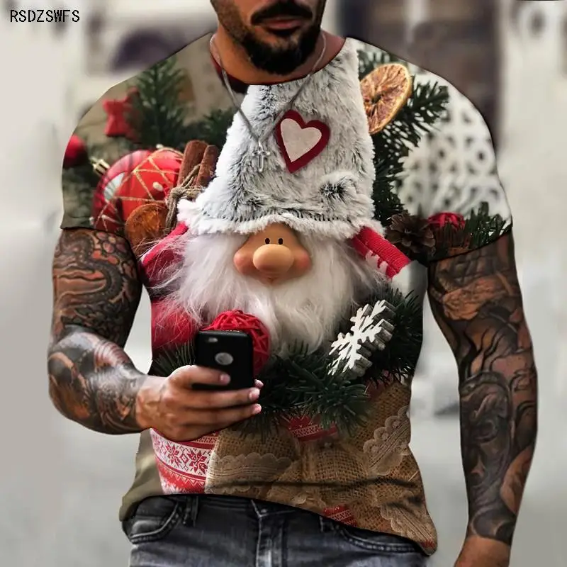 Brand  Men's Shirts Exclusive Design Santa Claus Christmas Gifts Cute Surprise 3D Printing Loose Oversize Personality 5XL