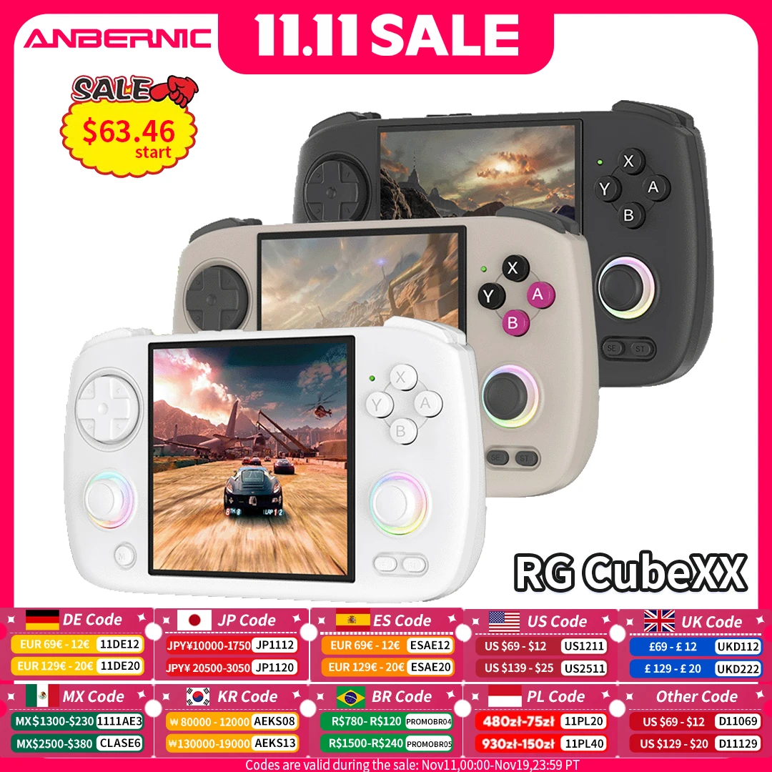 ANBERNIC-consola de juegos portátil RG CubeXX, pantalla IPS de 3,95 ", 720x720, Linux, WIFI, Bluetooth, conexión HD, consola de videojuegos Retro