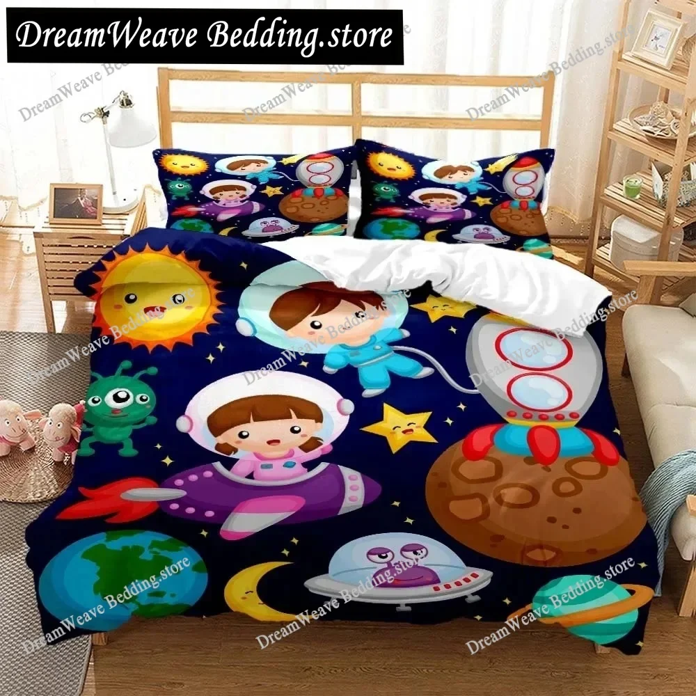 

Cartoon Astronaut Digital Print Polyester Bedding Sets Child Kids Covers Boys Bed Linen Set for Teens Bedding Set Luxury Gift