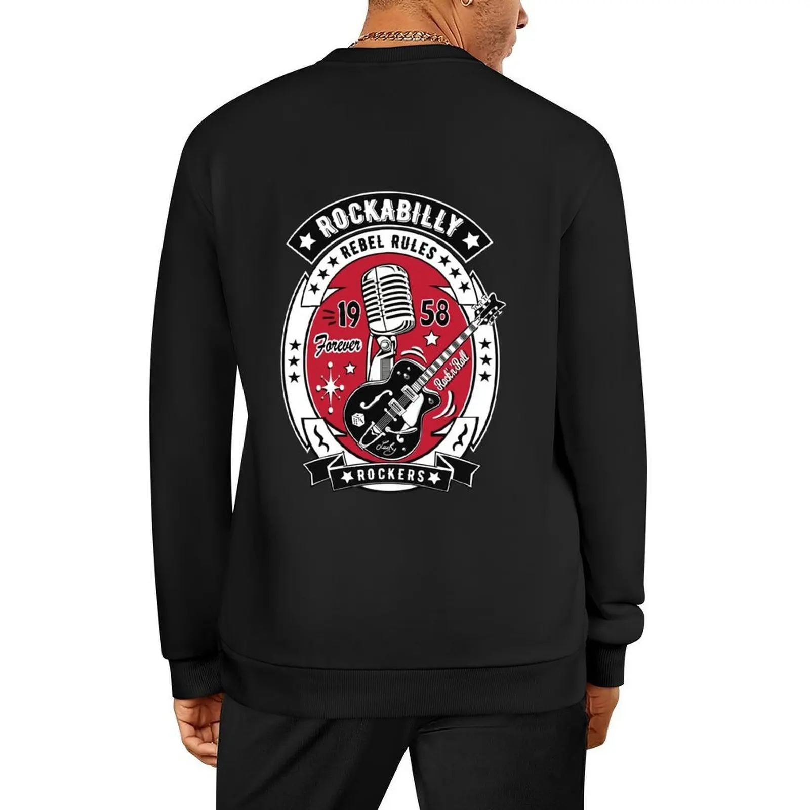 

Classic Rock 50s Rockabilly Music 1958 Rock and Roll Vintage Rocker 60s 70s Guitar Pullover men's coat sweatshirt male