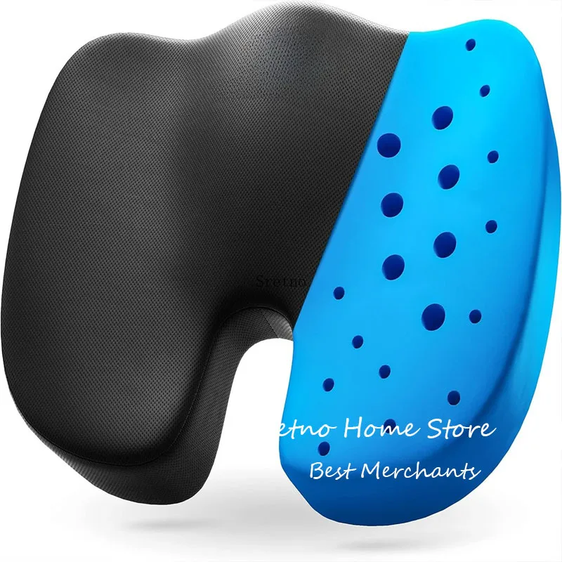SRETNO Memory Foam Portable Desk Chair Cushion Pad for  Ergonomic Office Chair, Car Seat Cushions with Non-Slip Base cojines