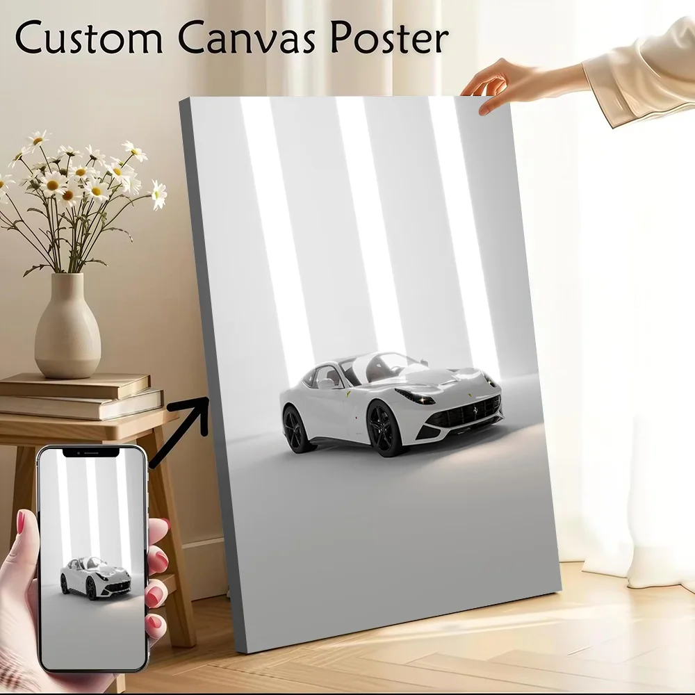Minimalist White Super Car F12 Printed Canvas Poster Custom Pictures Wall Art Canvas Painting for Gaming Room Decoration Home