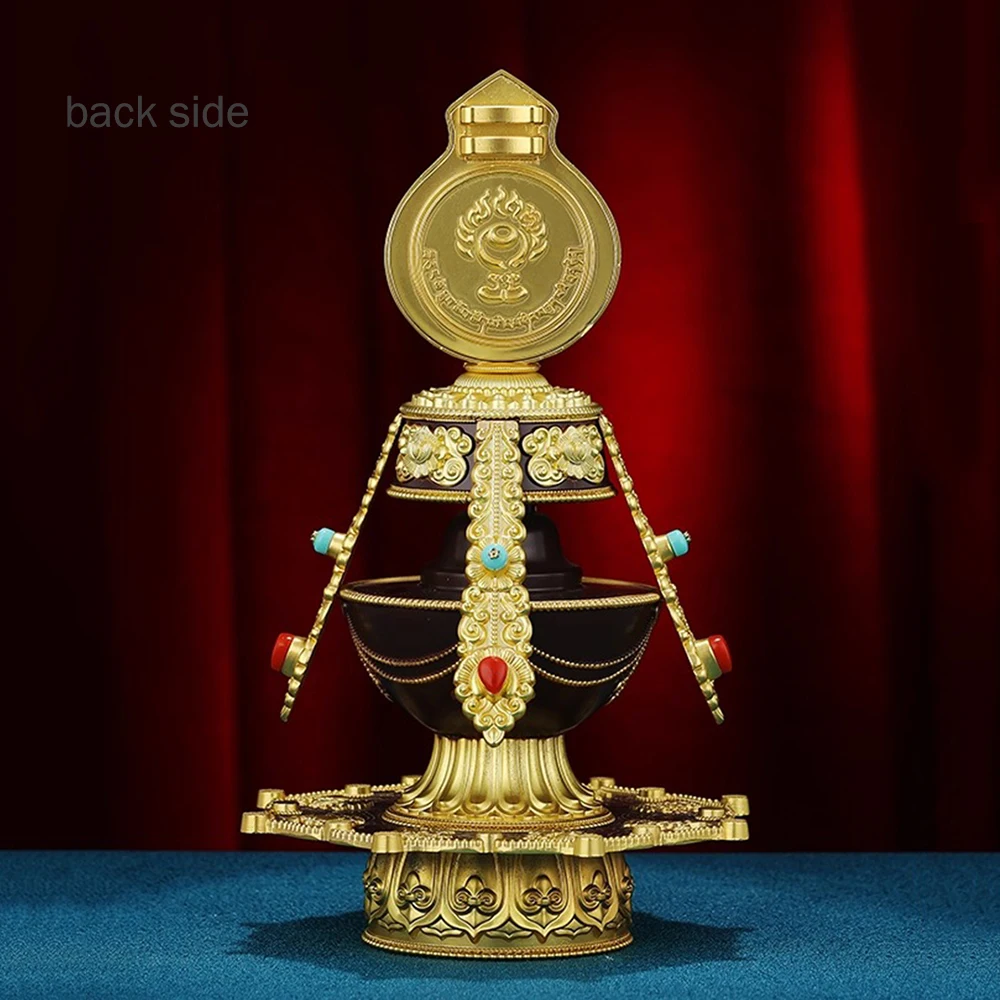 Tibetan gold-plated longevity treasure bottle, Buddhist offerings, Alloy Lucky Eight-Treasures, Ethnic style offerings ornaments