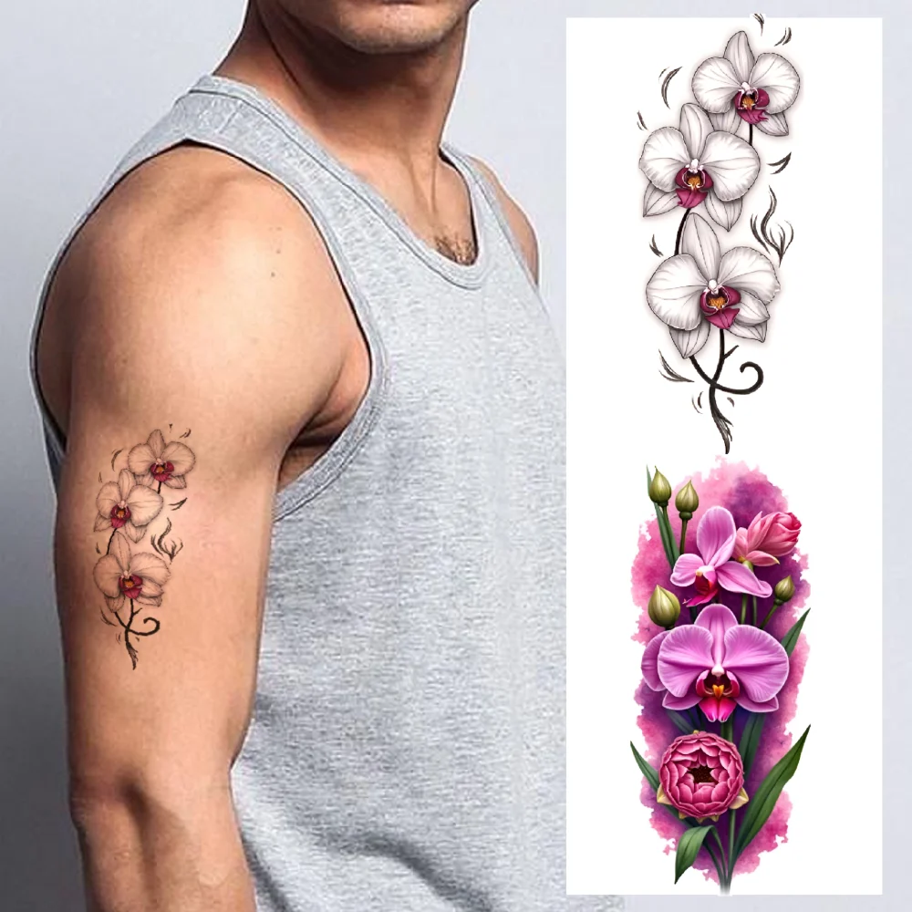 

9pcs Temporary Tattoo Lilies Colorful Realism Daisies Orchids Realistic Temporary Tattoos Iris For Arms Male Shoulders