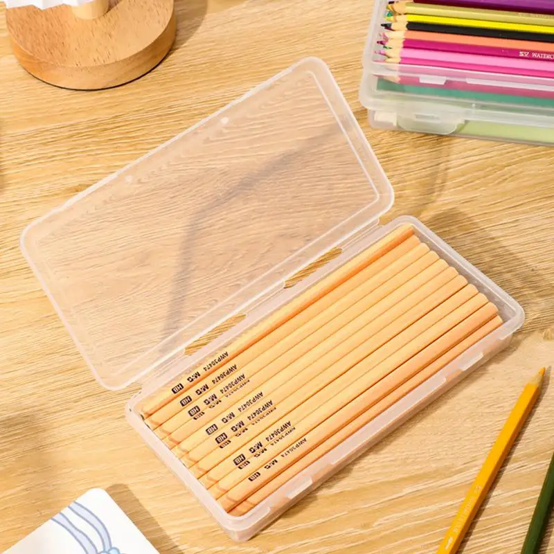 Clear Pencil Box Kids Pencil Organizer Box for Pens Storage Hard Pencil Case Crayon Box with Lids Multifunctional Pen Case Clear
