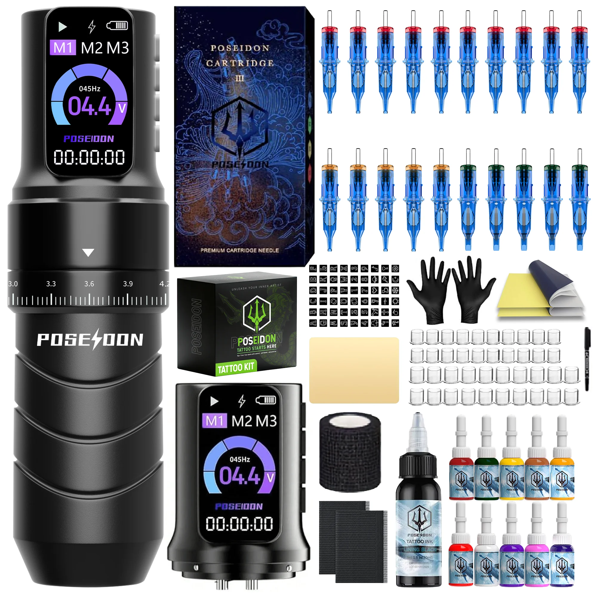 POSEIDON Tattoo Kit Or Tattoo Machnie Professional For Permanent Makeup Tattoo Machine Kit Dual Wireless Power Supply Gun Kit