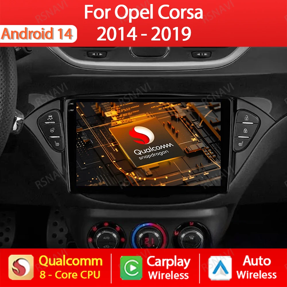 Android 14 Wireless CarPlay Auto For Opel Corsa E 2015 2016 2017 2018 2019 Car Radio Multimedia Video Player GPS NAVI 4G WIFI BT