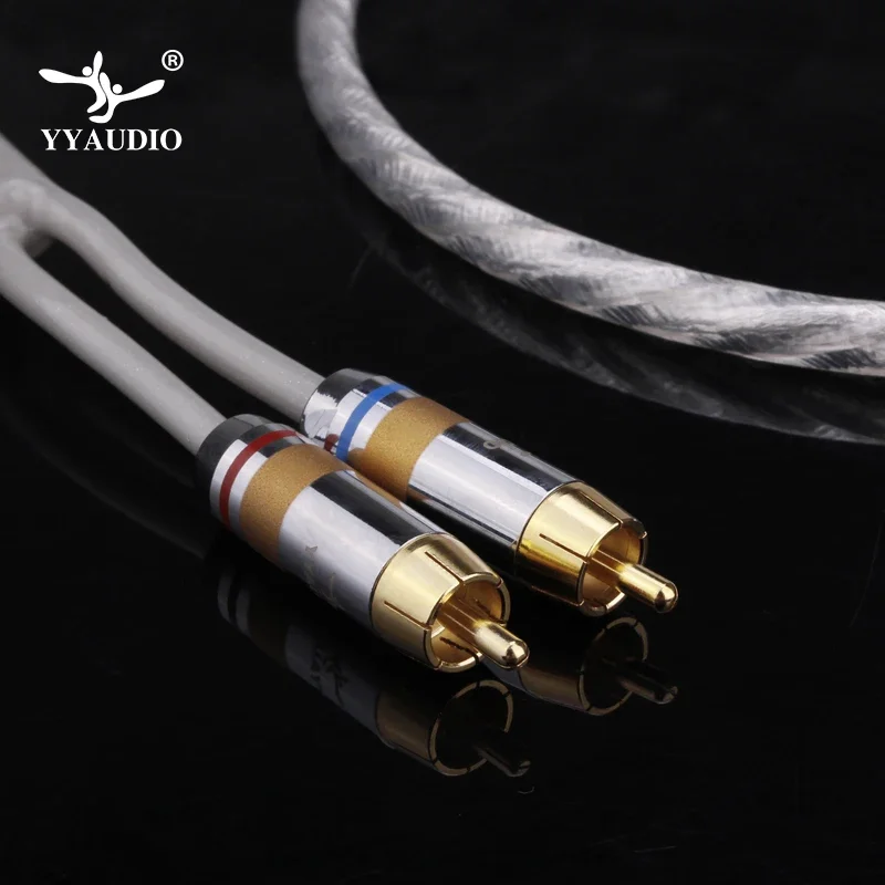 YYAUDIO-Cabo de Áudio para Amplificador, 3.5mm Jack, 2RCA, OFC, Cabo de Áudio, Aux para Rca, HIFI, Fio de Sinal Estéreo, Celular, Computador