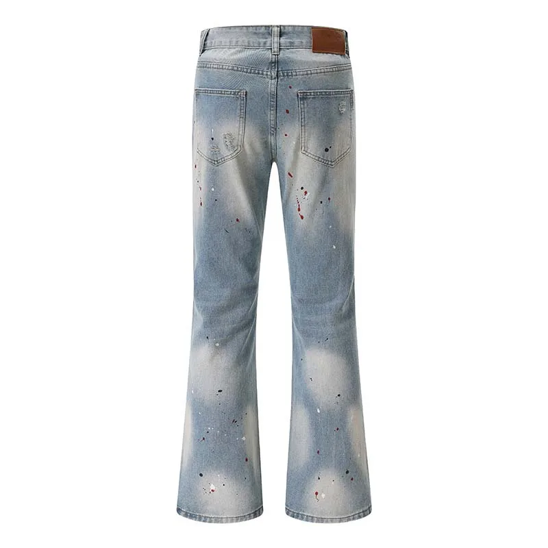 Men's Blue Flared Jeans Fashion Designer Ripped Vintage Denim Pants 2024 New Fashion Casual Jeans Trousers