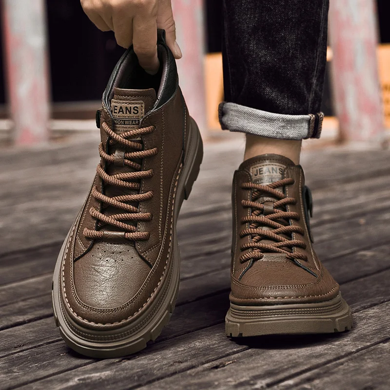 

Men's 2025 High Top Work Boots Safety Leather Shoes Non-Slip Durable Construction Sneakers Comfortable Lace Up Ankle Boots