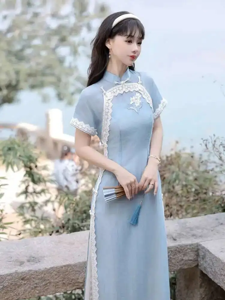 

Chinese Style Han Element Embroidered Dress Summer Qingqing Improved Hanfu Short Sleeve Cheongsam Petticoat Daily