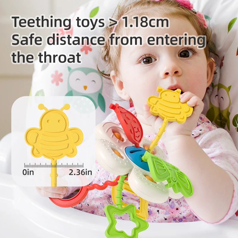 Flower Pull-and-Drag Baby Sensory Toy, Soft Silicone Teether, Fine Motor Training Grasping Chew Toy, Portable Early Educational