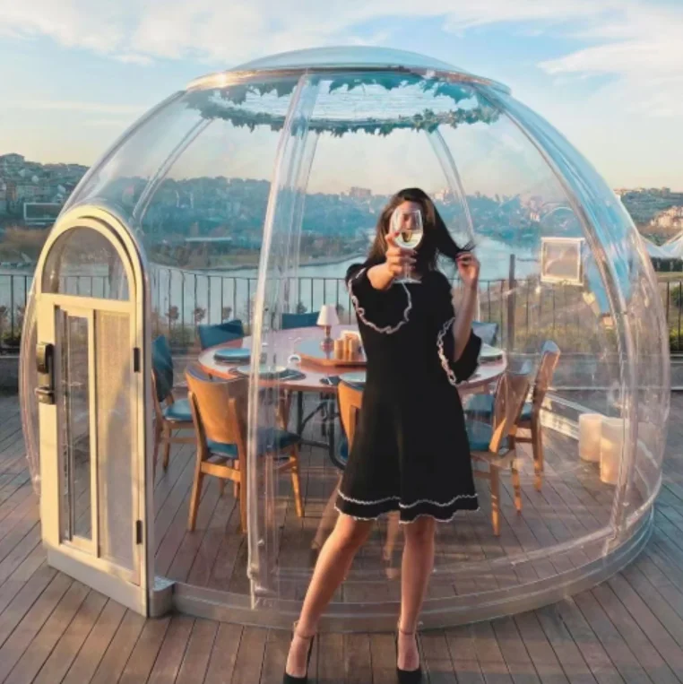 Transparent PC 5M Geodesic Dome Tent Luxury with RGB LED Strip Light