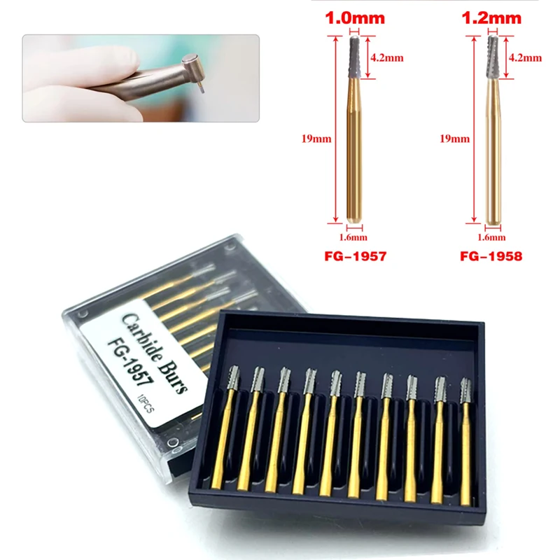 

10pcs Dental Tungsten Carbide Burs Tapered Fissure Cross Cut Head for High Speed Handpiece Dentist Drill