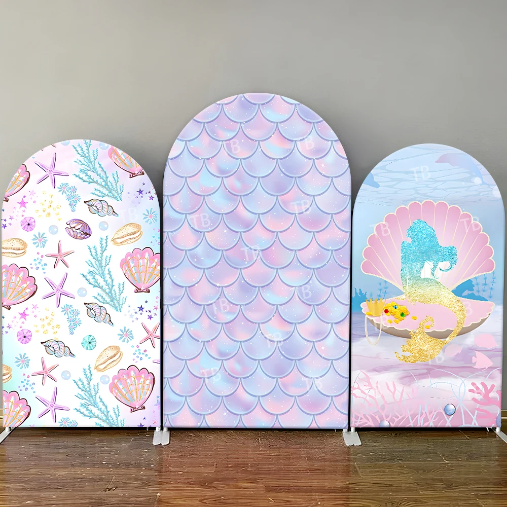 

Mermaid Arch Backdrop Set Cover Dreamy Scale&Ocean Elements Seashell, Enchanting Photo Booth Props for Parties & Home Decoration