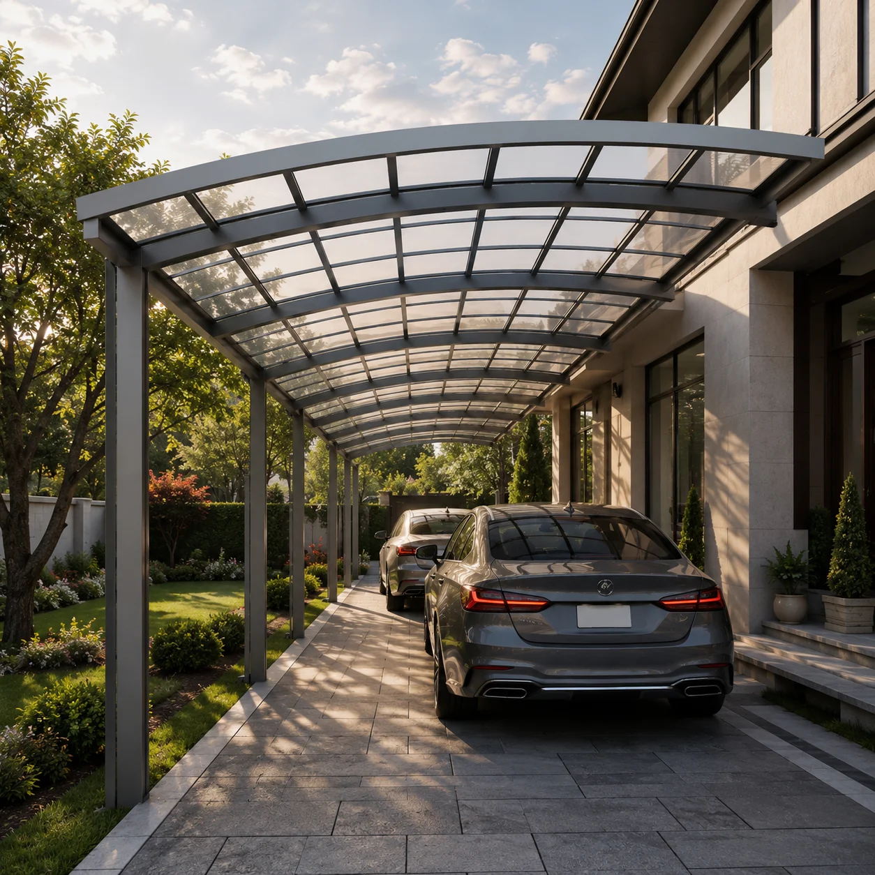 Install Against The Wall Save Space Car Shelter Aluminum Frame Acrylic Material Rainproof Carport Easy To Assemble Car Parking
