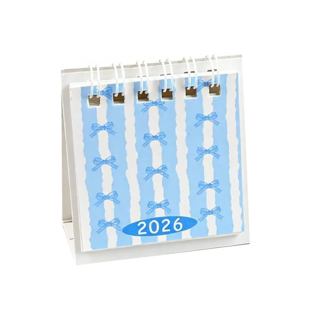 

Creative Mini 2026 Desk Calendar Bow Coil Binding Desktop Calendar Cartoon Portable Daily Planner Desktop Decoration