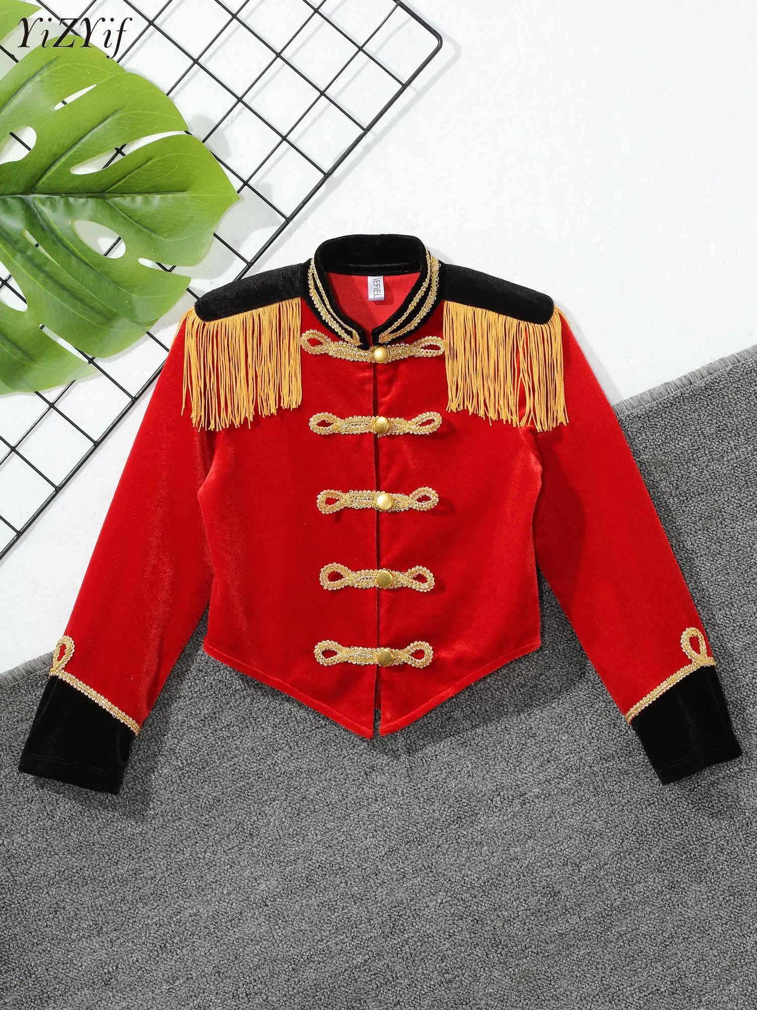 

Boys Girls Circus Ringmaster Cosplay Costume Kids Long Sleeve Fringe Tassel Jacket Halloween Christmas Drummer Major Costumes