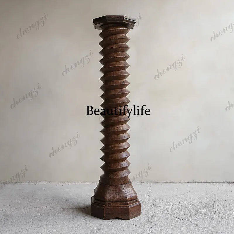 Spiral wood base, French sculpture table, column floor-to-ceiling, old wabi-sabi art decorative column ornament