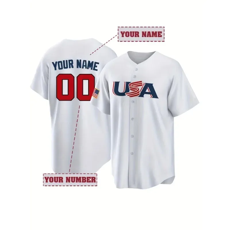 

Customized Name And Number Men's Embroidered Baseball Jersey USA Breathable V-Neck Personalized Short Sleeved Shirt Men Clothing