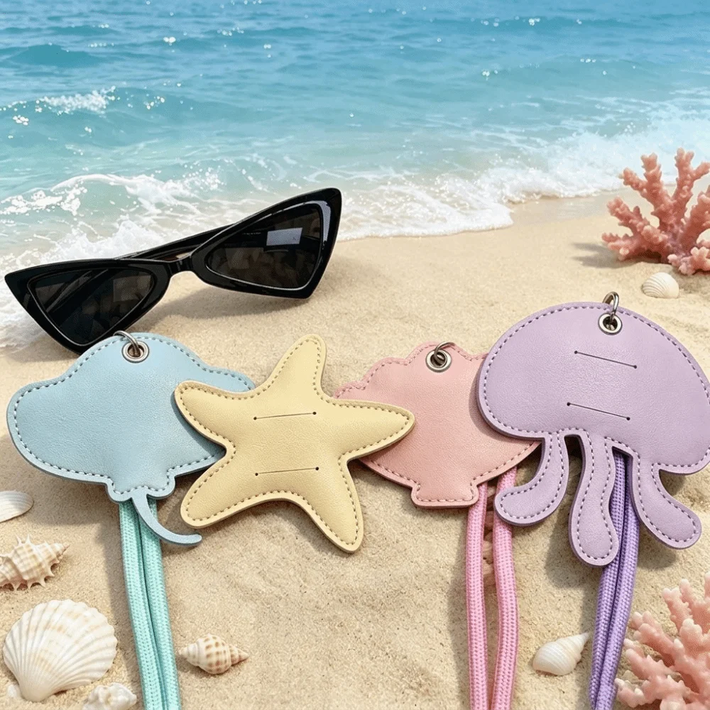Ocean-Themed Shaped PU Leather Eyeglass Holder Portable Hanging Rope Hanging Neck Sunglasses Clip Adjustable Shell