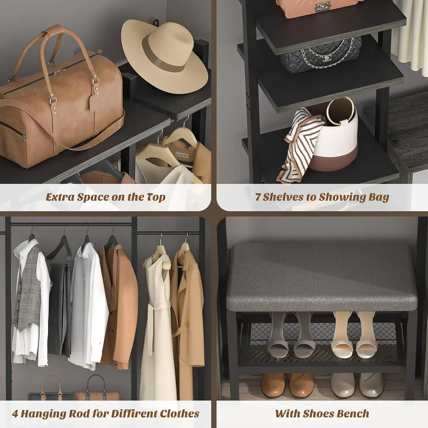 [وصول جديد، سعر مخفض! ] رف الملابس منظم خزانة عالي التحمل لتعليق الملابس، رف ملابس كبير مثبت على الحائط C