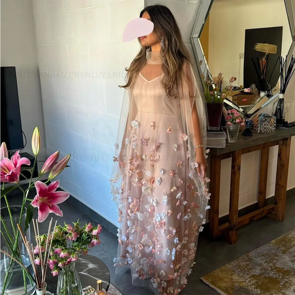 

MOLISA Customized Spring V-neck Long Beach Dress Women Mesh Three Dimensional Flower Elegant Evening Dresses Summer Dress