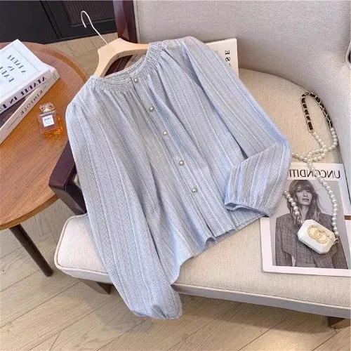 Camisas de manga larga para mujer, Tops con botones y volantes de satén, corte ajustado, estilo Y2K, ropa de calle femenina Retro de primavera, ropa diaria