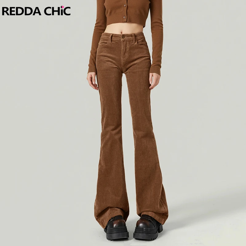 

REDDACHiC женские вельветовые брюки с карманами, однотонные тонкие эластичные брюки с высокой посадкой, осенние рабочие повседневные винтажные брюки-клеш