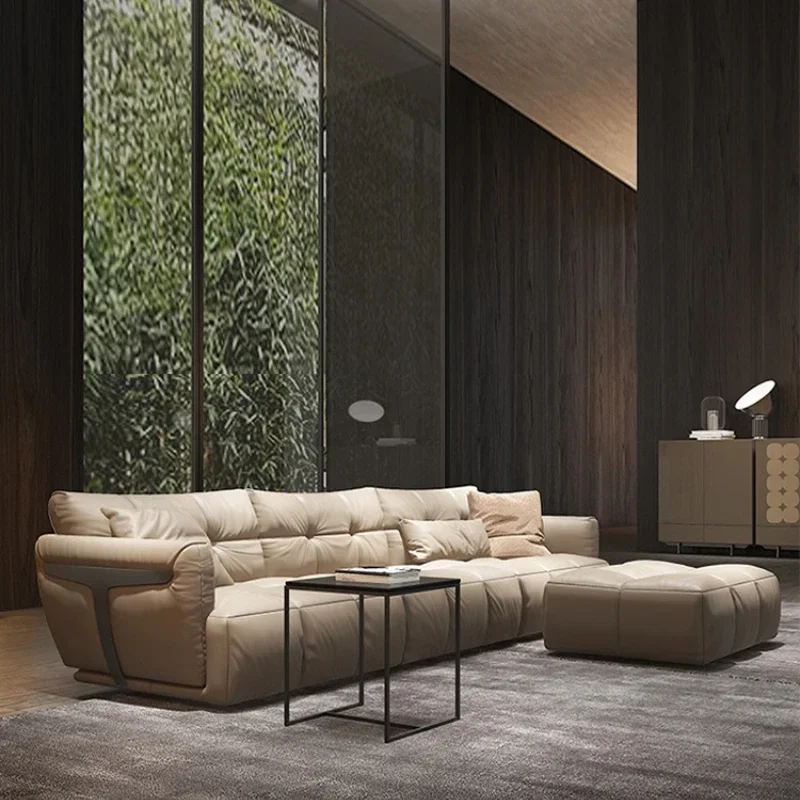 

Light Luxury Modern Sofa First Layer Cowhide Italian Leather Leather Three-Person